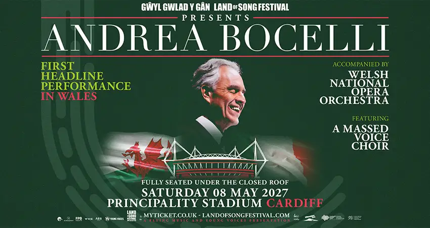 A new international festival celebrating Wales's rich musical heritage unveils its first headline artist, world-renowned tenor Andrea Bocelli